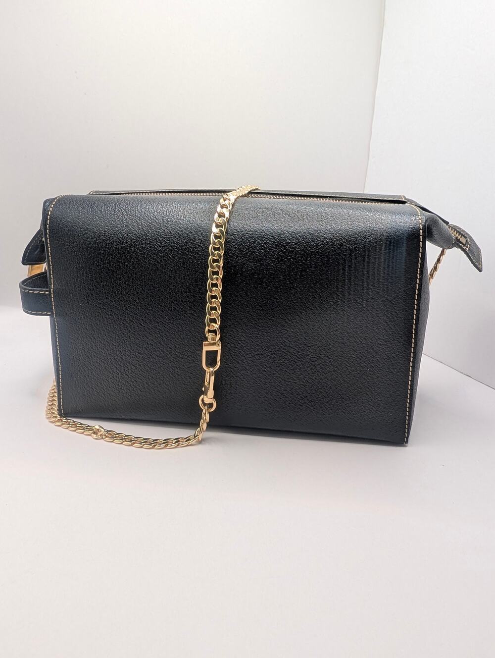 Authentic Celine Vintage Black Leather Vanity Case with Chain